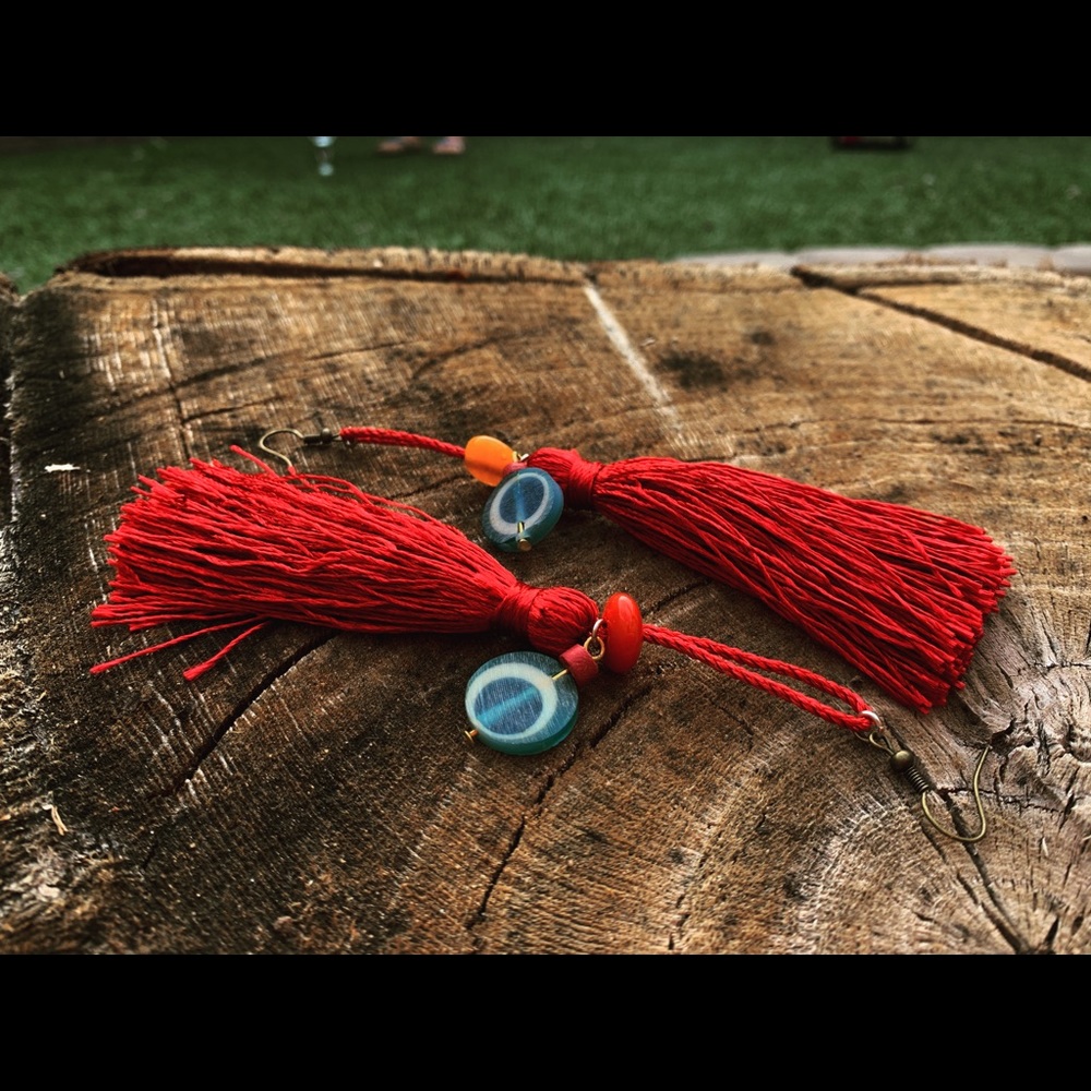 Red Tassel Long Drop Earrings